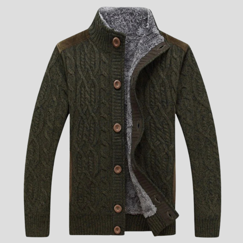Nokmo | Men's Cable Knit Cardigan with Plush Lining