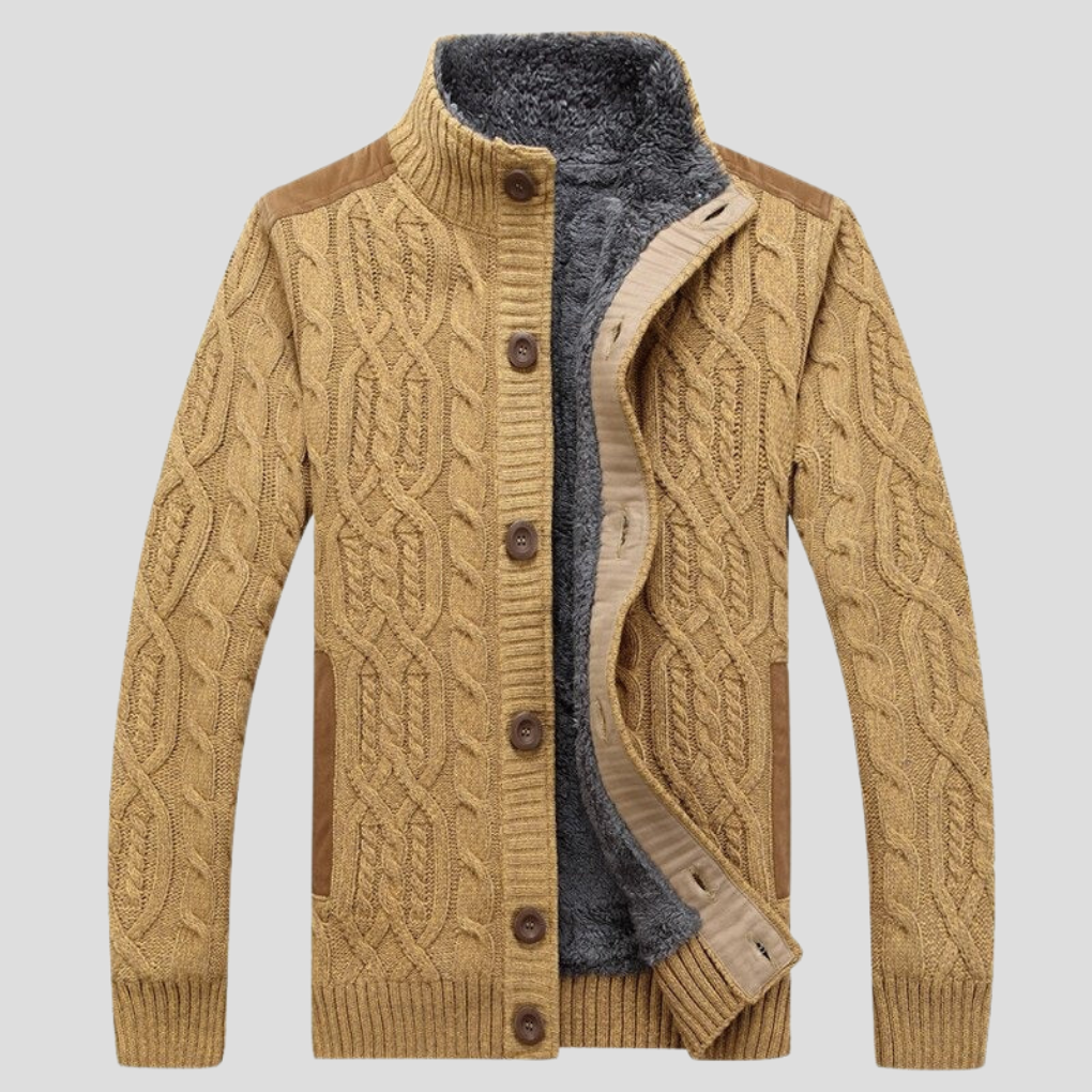Nokmo | Men's Cable Knit Cardigan with Plush Lining