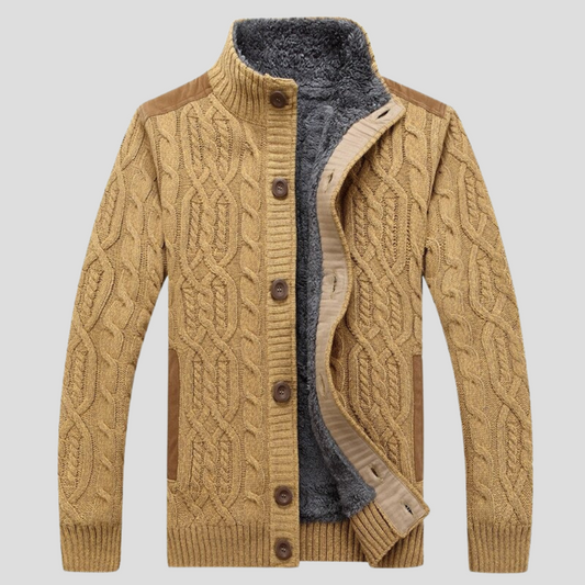 Nokmo | Men's Cable Knit Cardigan with Plush Lining