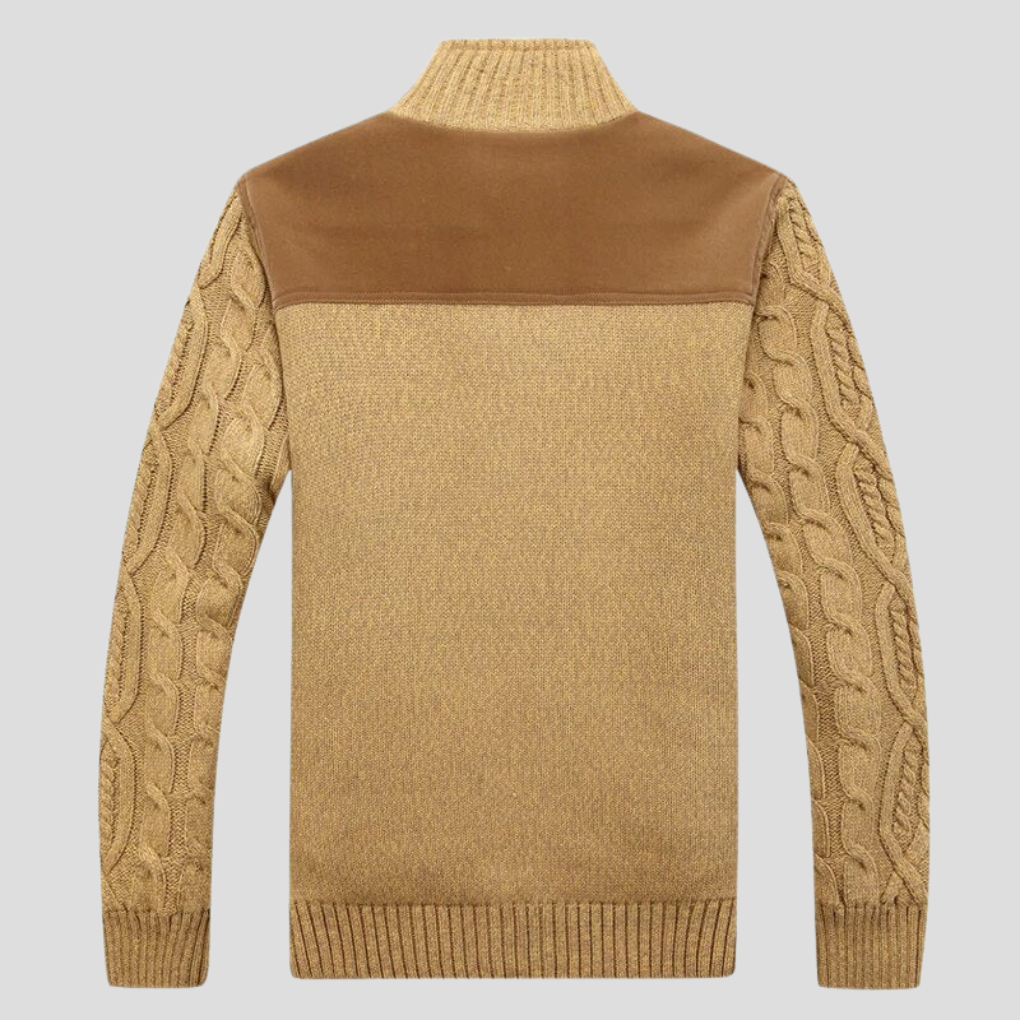 Nokmo | Men's Cable Knit Cardigan with Plush Lining
