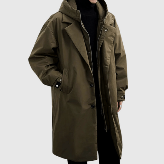 Nokmo | Men's Hooded Trench Coat with Storm Flap