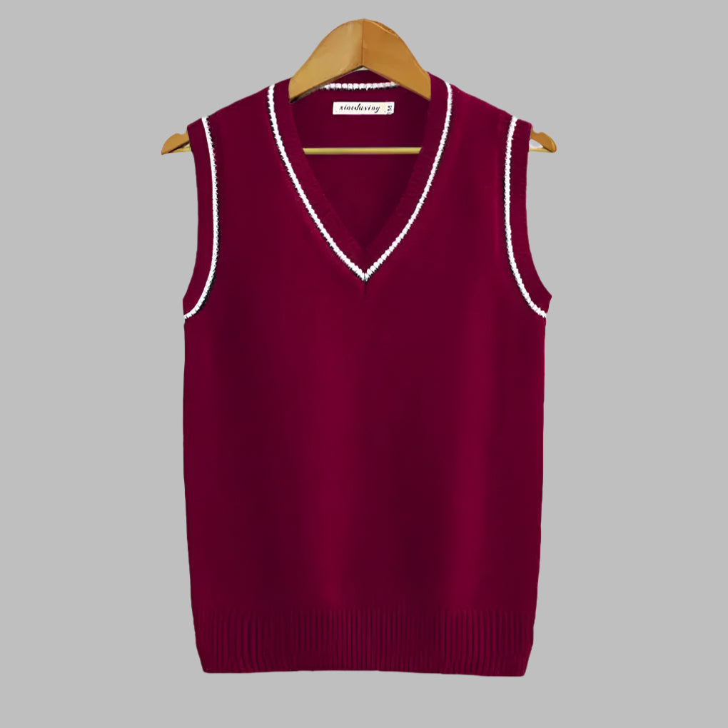 Nokmo | Men's Knit Sweater Vest with Stripe Trim