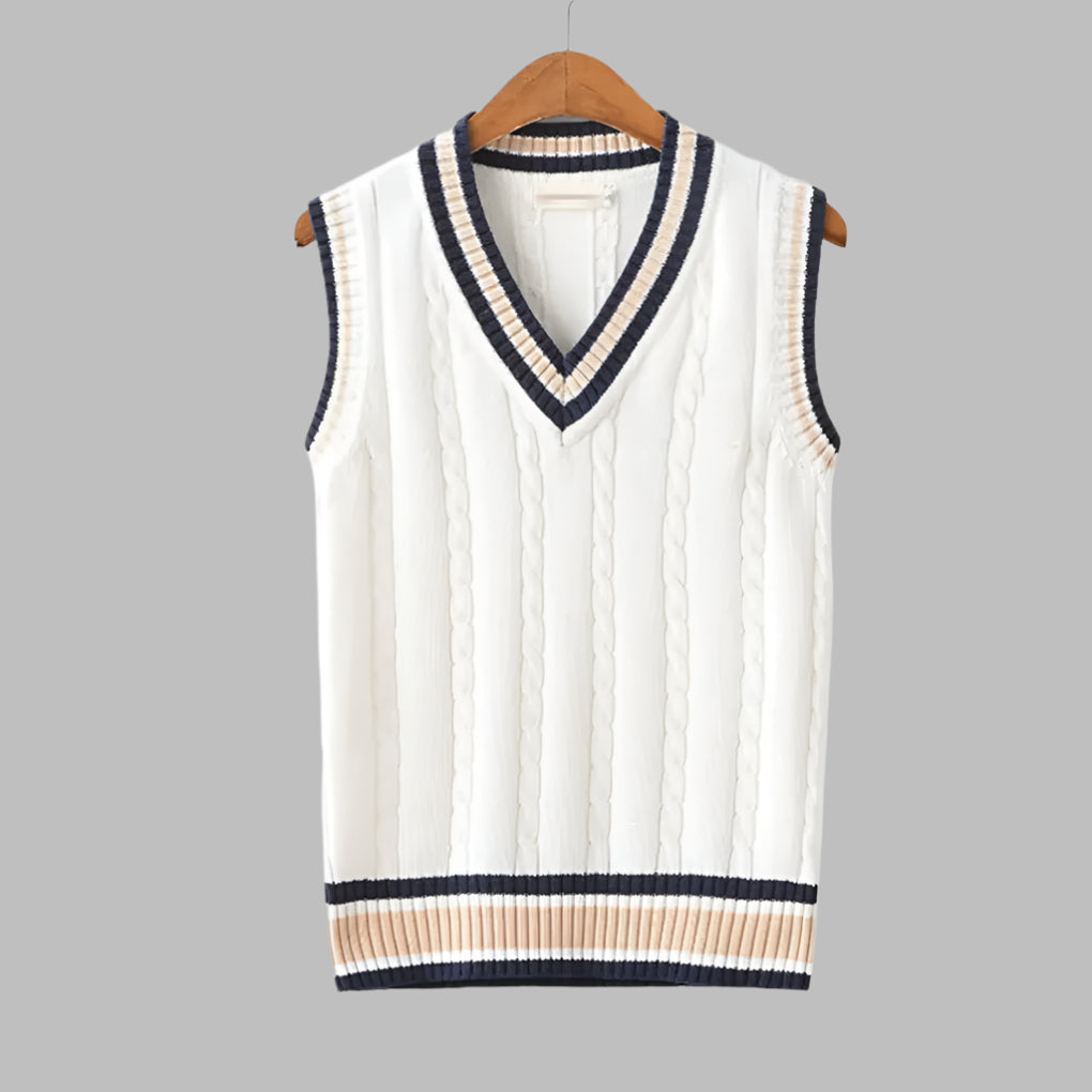 Nokmo | Men's Knit Sweater Vest with Stripe Trim