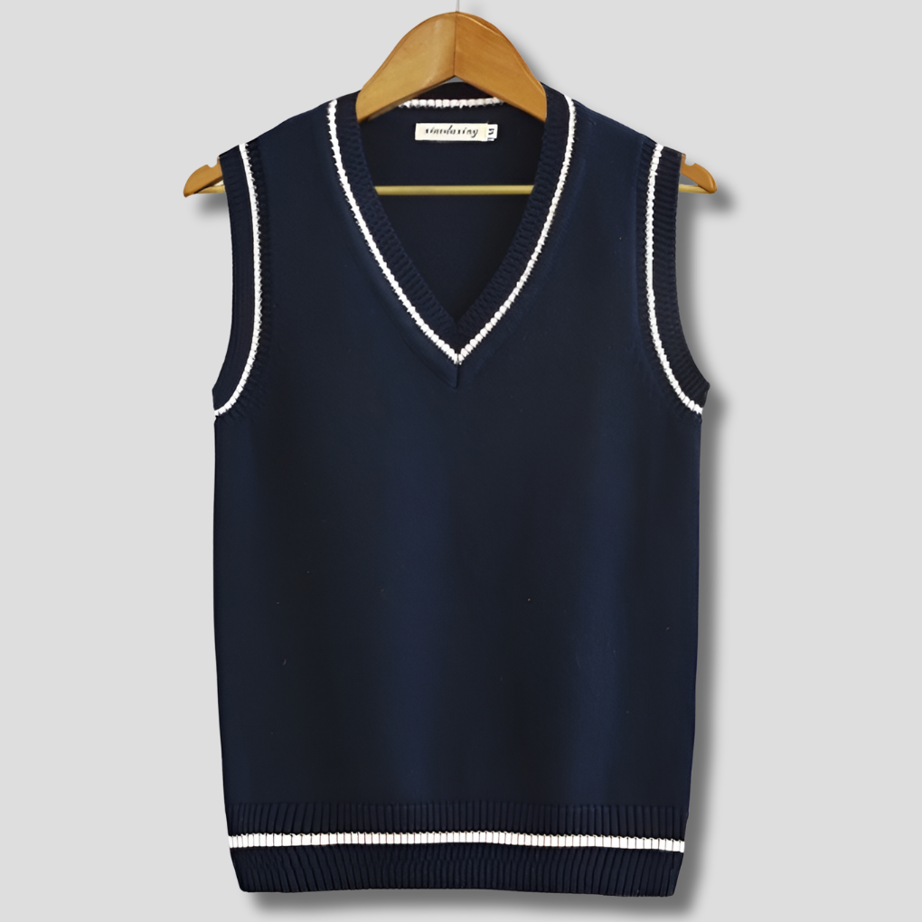 Nokmo | Men's Knit Sweater Vest with Stripe Trim