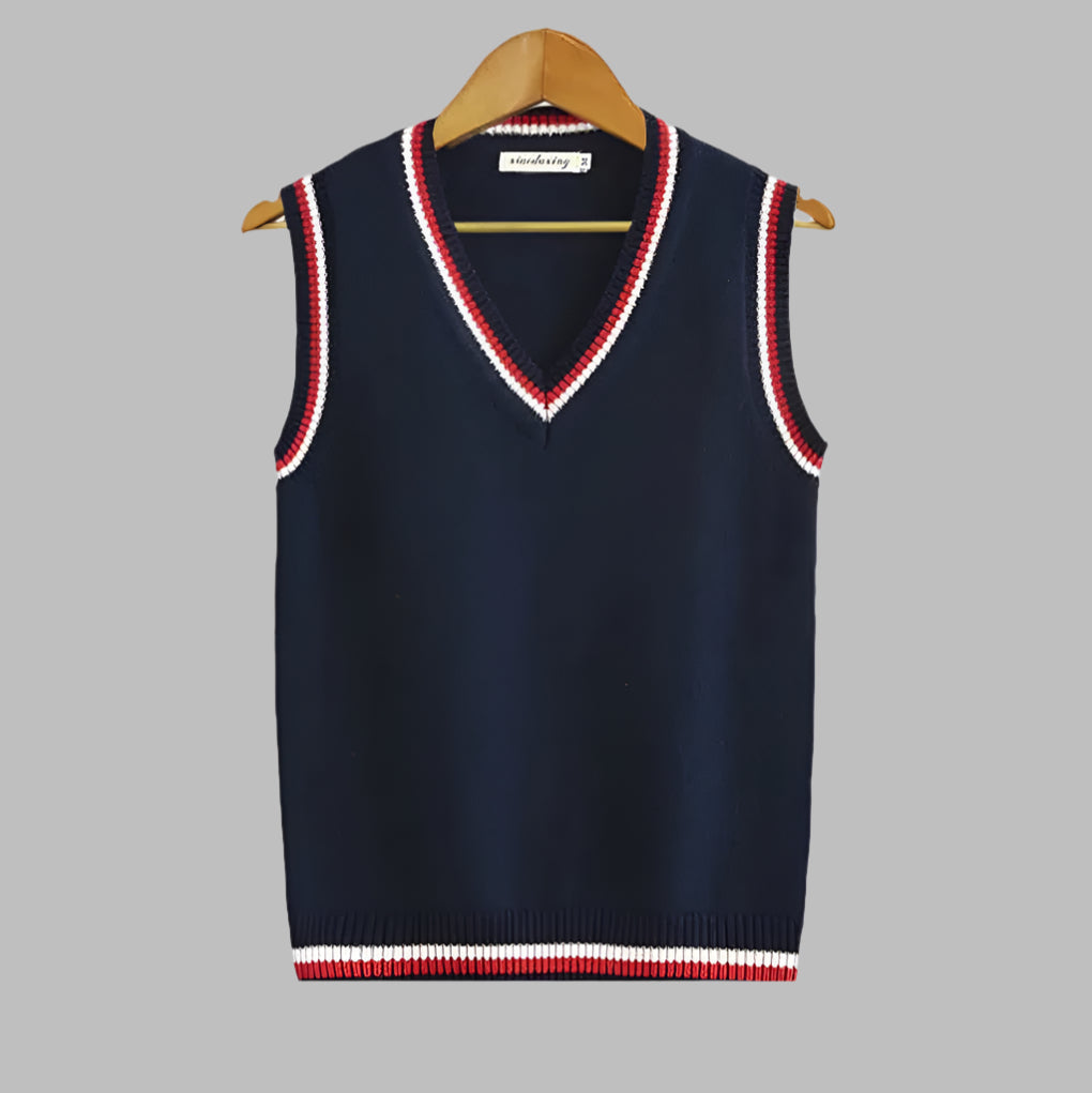 Nokmo | Men's Knit Sweater Vest with Stripe Trim