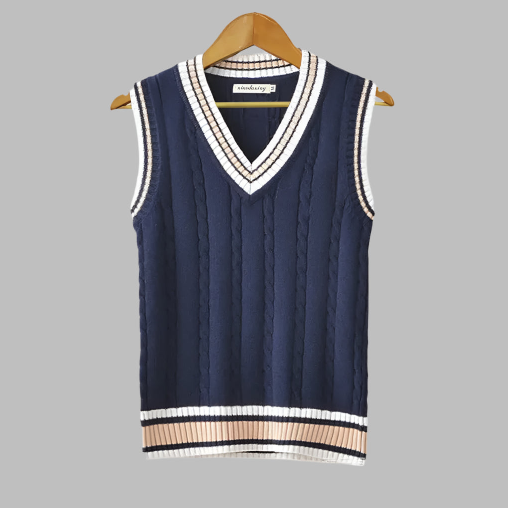 Nokmo | Men's Knit Sweater Vest with Stripe Trim