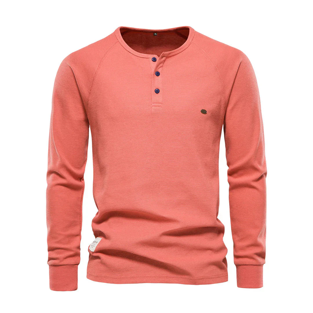 Nokmo | Men's Long Sleeve Henley Shirt with Button Neck