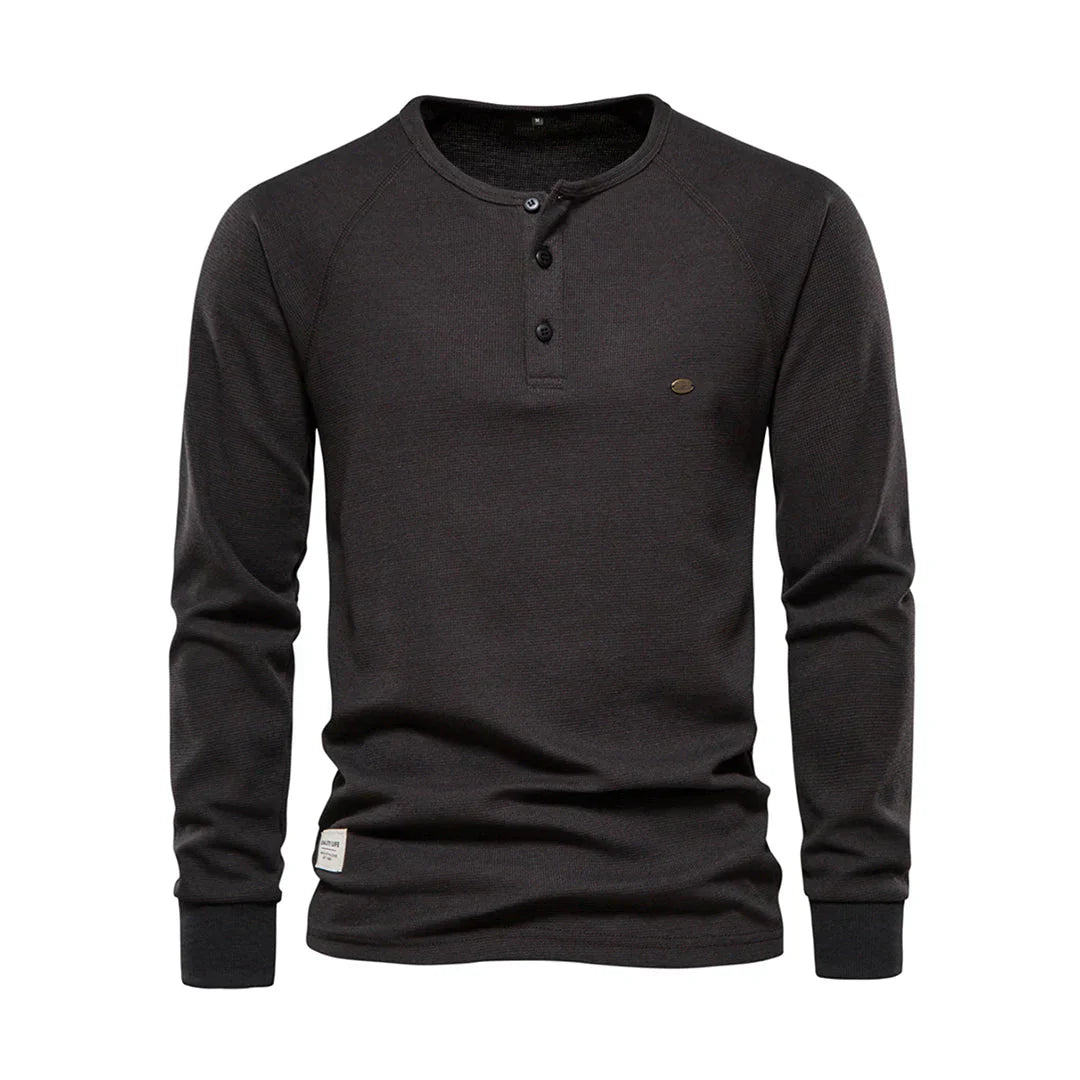 Nokmo | Men's Long Sleeve Henley Shirt with Button Neck