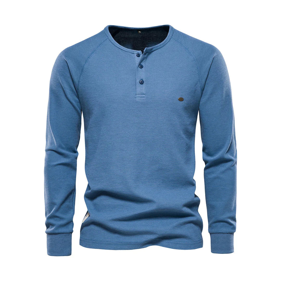 Nokmo | Men's Long Sleeve Henley Shirt with Button Neck