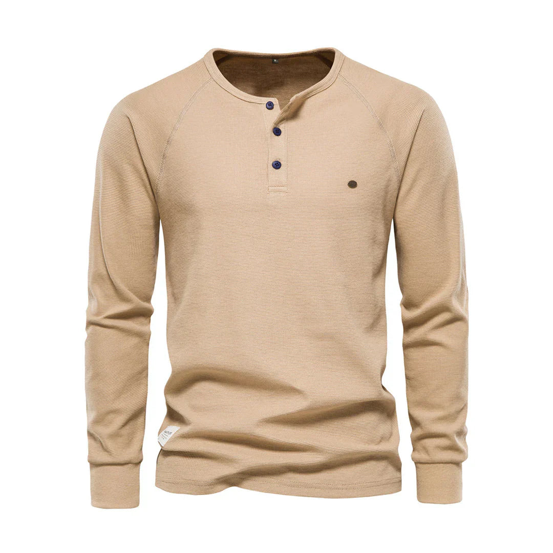 Nokmo | Men's Long Sleeve Henley Shirt with Button Neck