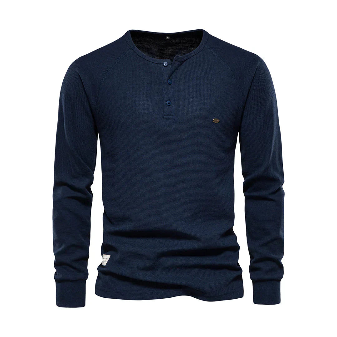 Nokmo | Men's Long Sleeve Henley Shirt with Button Neck