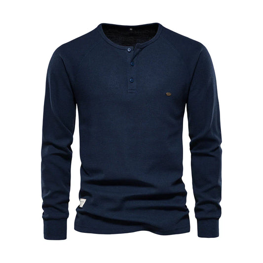 Nokmo | Men's Long Sleeve Henley Shirt with Button Neck