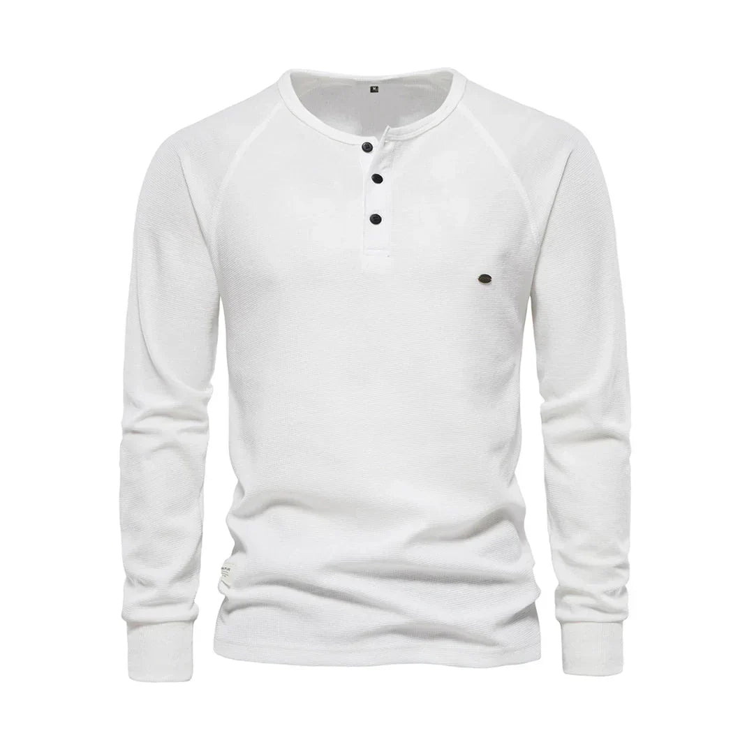 Nokmo | Men's Long Sleeve Henley Shirt with Button Neck