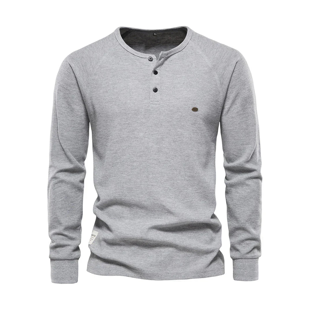 Nokmo | Men's Long Sleeve Henley Shirt with Button Neck