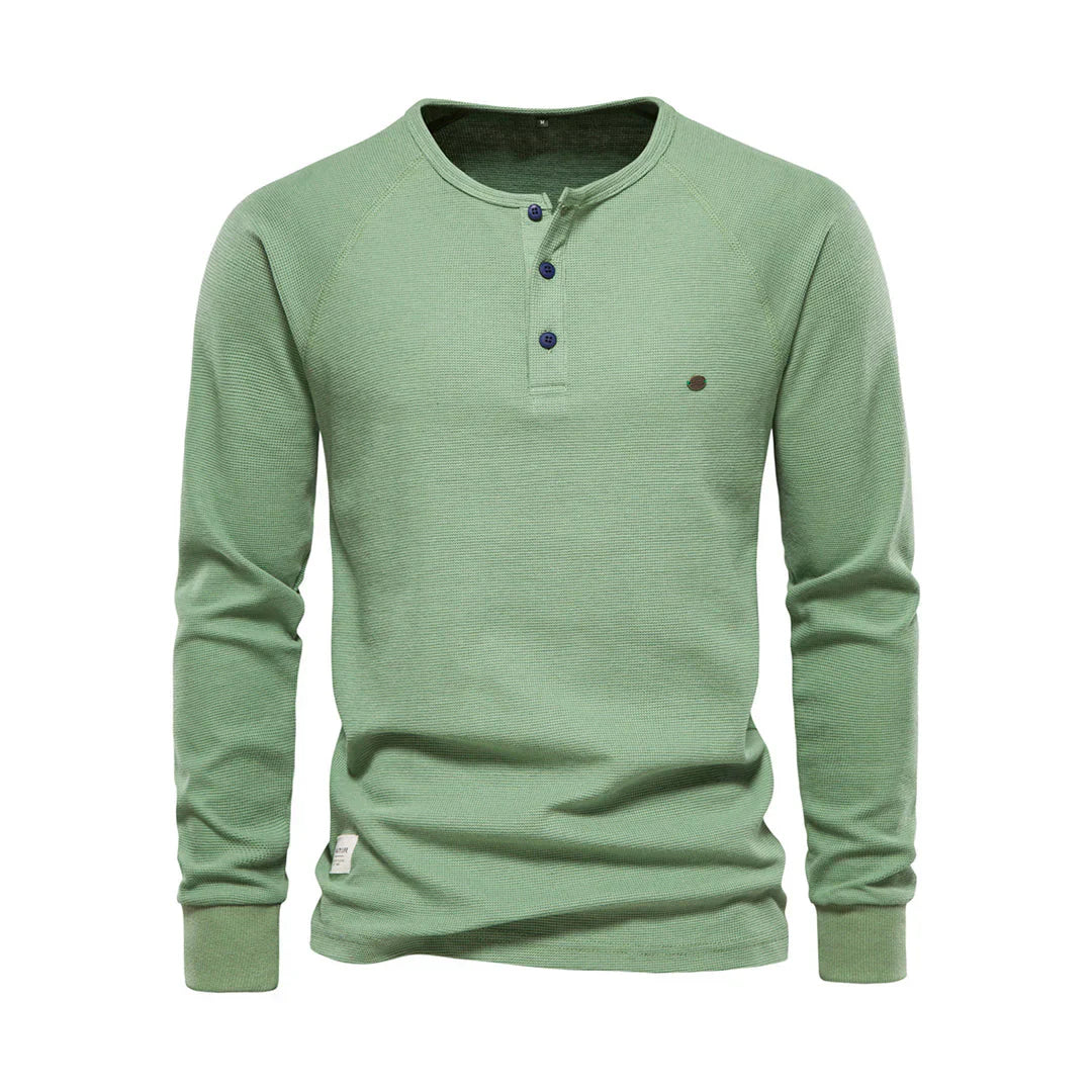 Nokmo | Men's Long Sleeve Henley Shirt with Button Neck