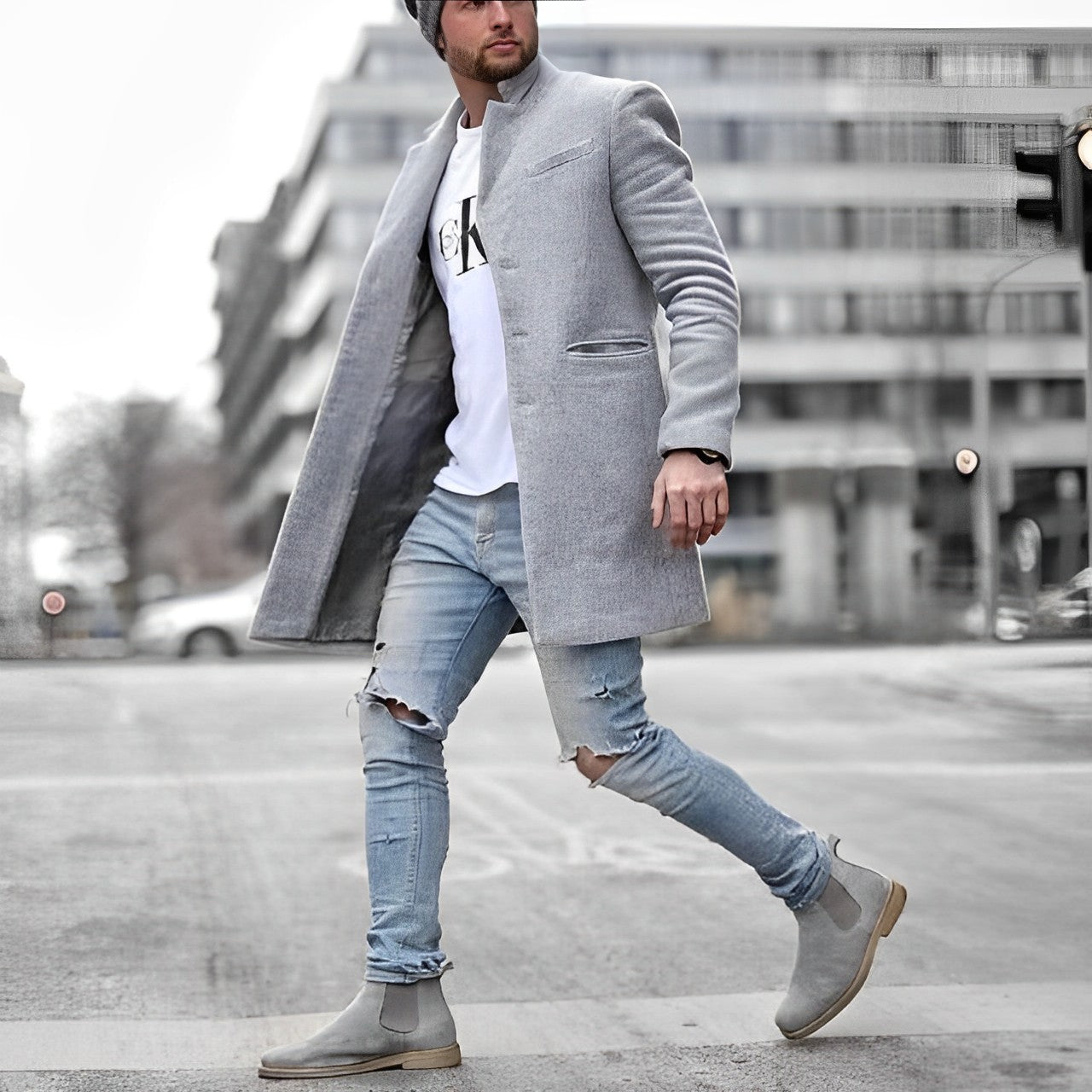 Nokmo | Men's Mid-Length Lapel Collar Coat