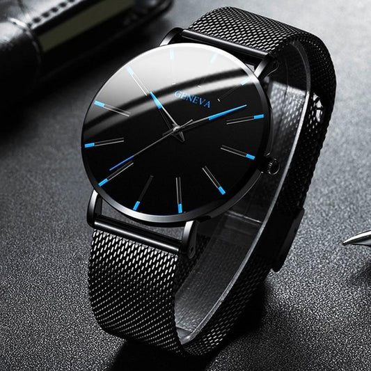 Nokmo | Men's Minimalist Analog Watch with Blue Accents