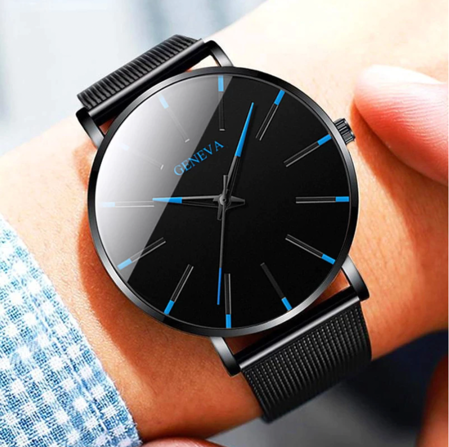 Nokmo | Men's Minimalist Analog Watch with Blue Accents