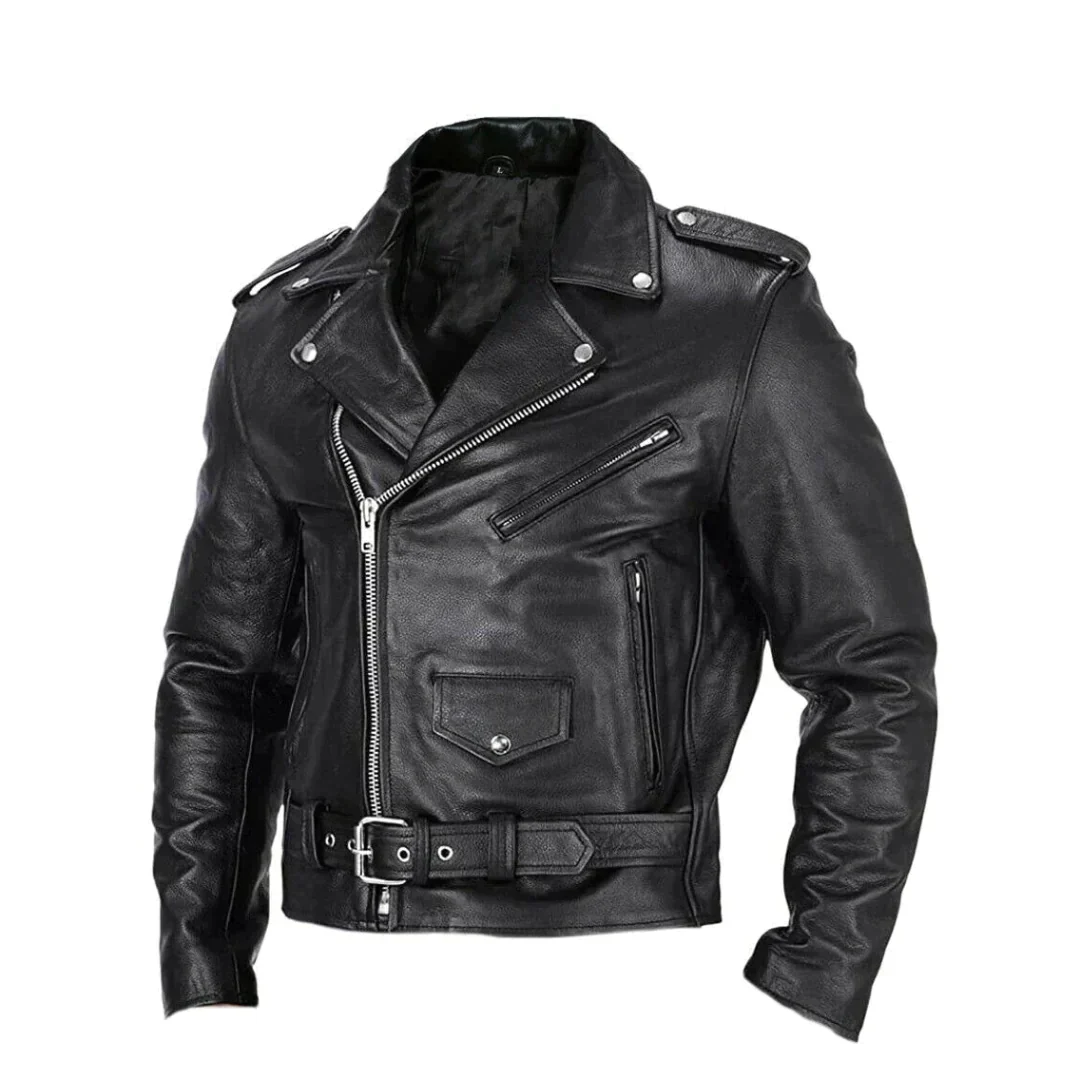 Nokmo | Men's Moto Jacket with Diagonal Zipper and Belt