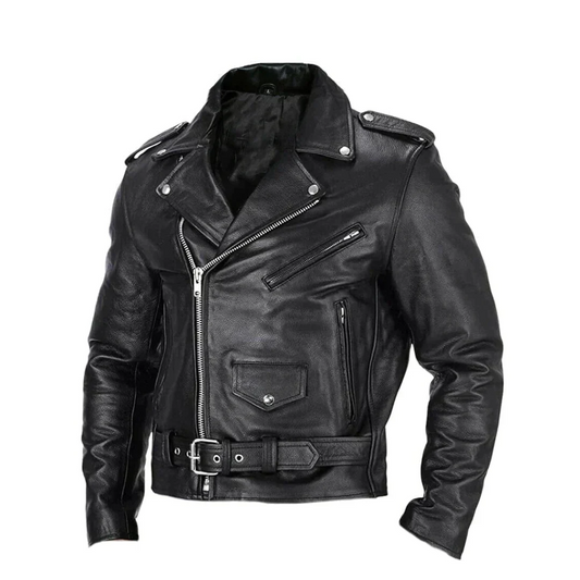 Nokmo | Men's Moto Jacket with Diagonal Zipper and Belt