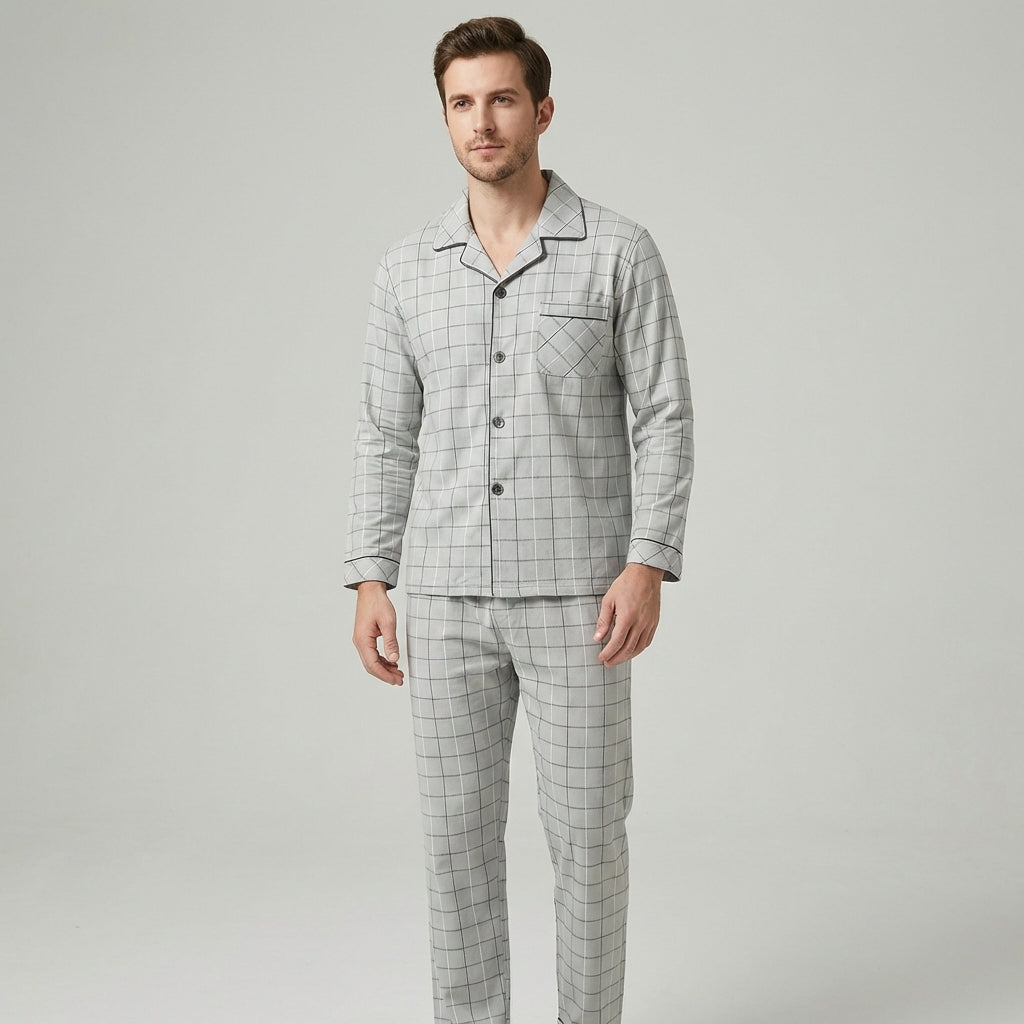 Nokmo | Men's Plaid Pyjama Set with Button-Down Shirt