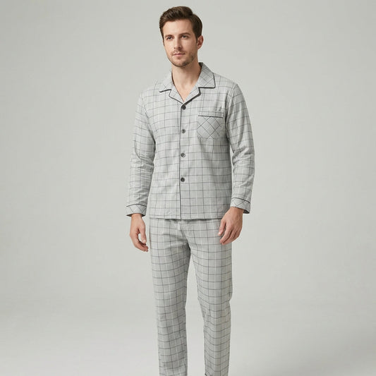 Nokmo | Men's Plaid Pyjama Set with Button-Down Shirt