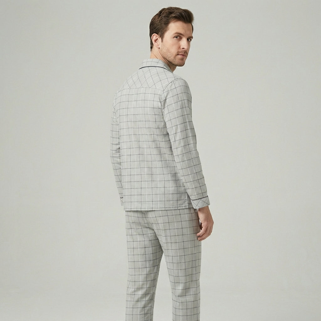 Nokmo | Men's Plaid Pyjama Set with Button-Down Shirt