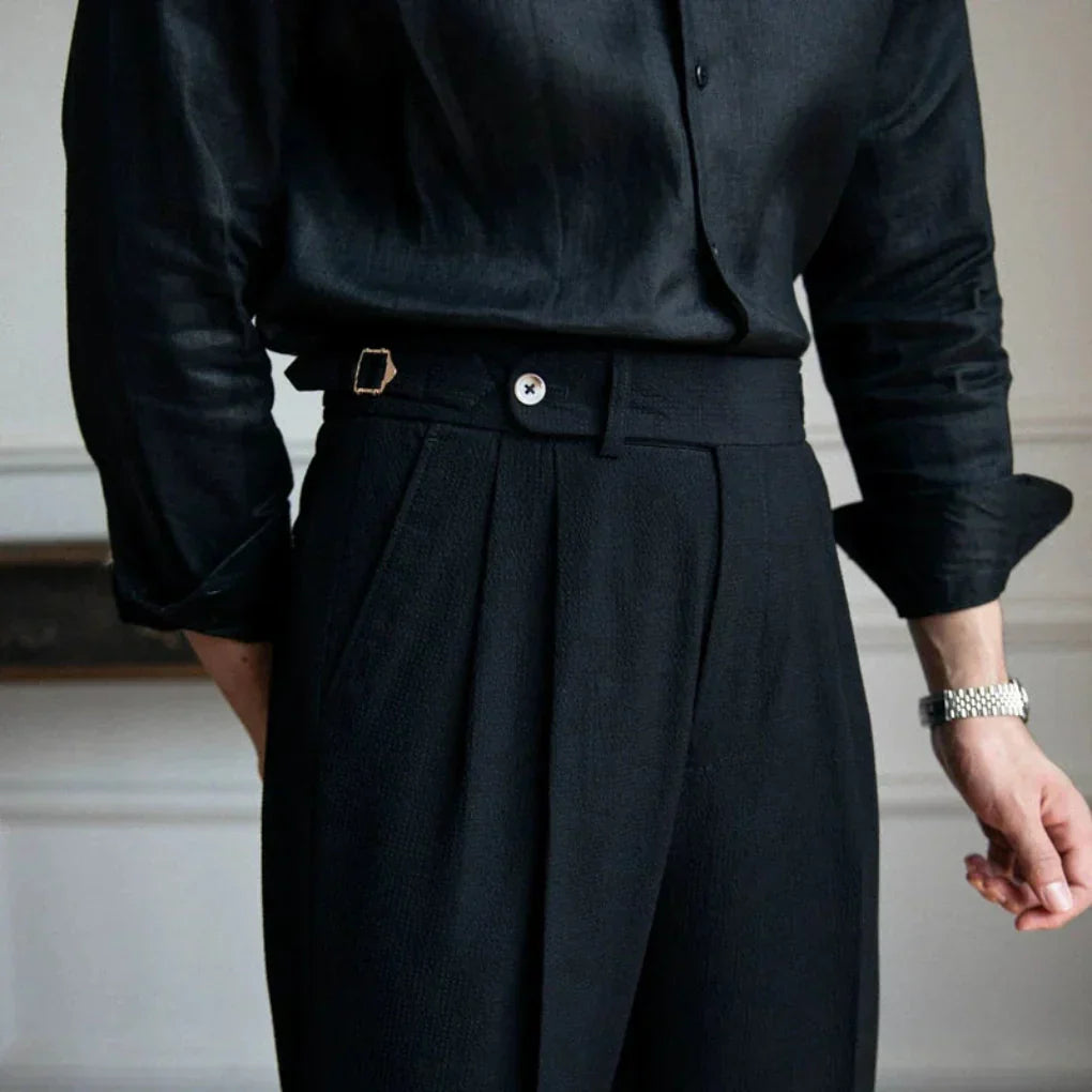 Nokmo | Men's Pleated Dress Trousers - Flat Front Business Pants