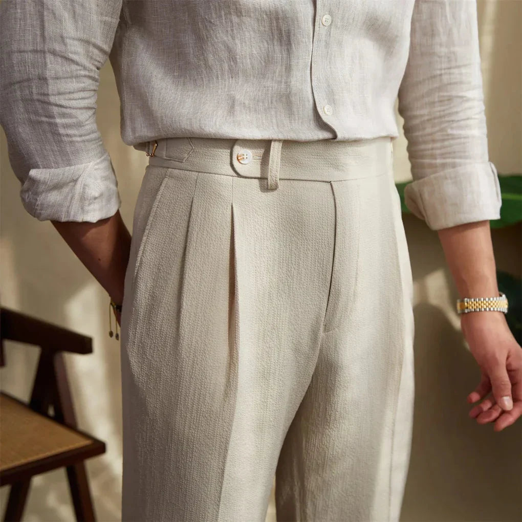 Nokmo | Men's Pleated Dress Trousers - Flat Front Business Pants