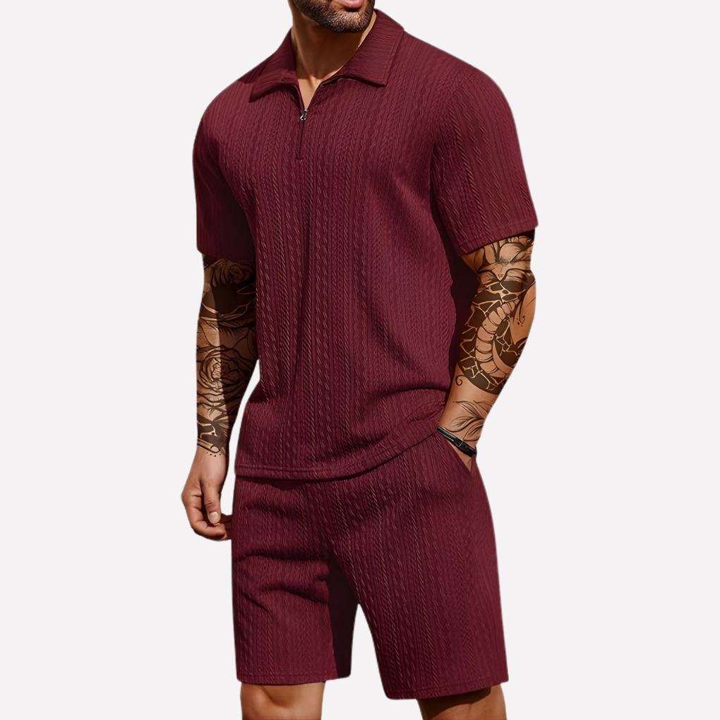 Nokmo | Men's Quarter-Zip Polo & Shorts Casual Set