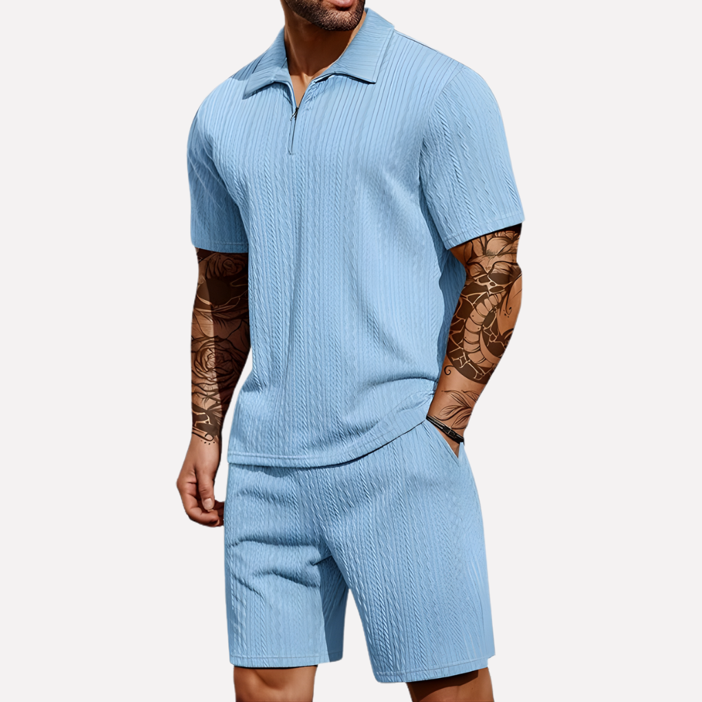 Nokmo | Men's Quarter-Zip Polo & Shorts Casual Set