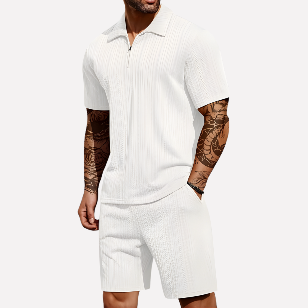 Nokmo | Men's Quarter-Zip Polo & Shorts Casual Set