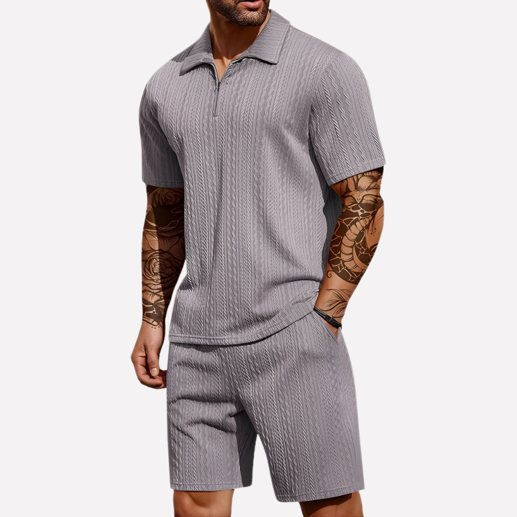 Nokmo | Men's Quarter-Zip Polo & Shorts Casual Set