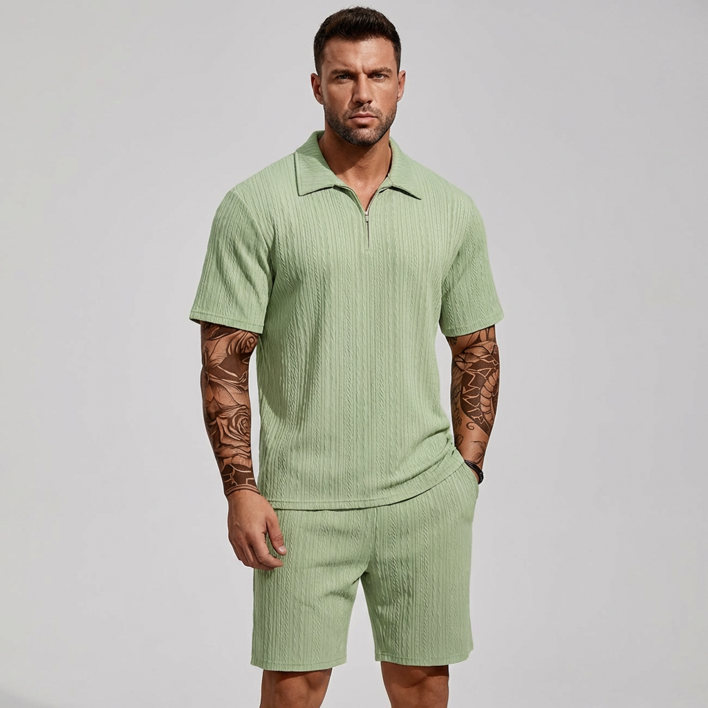 Nokmo | Men's Quarter-Zip Polo & Shorts Casual Set