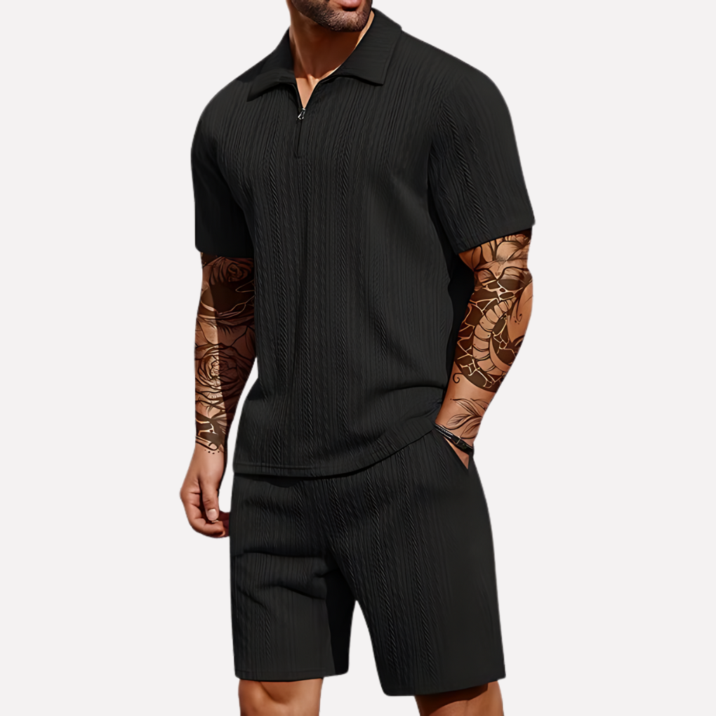 Nokmo | Men's Quarter-Zip Polo & Shorts Casual Set