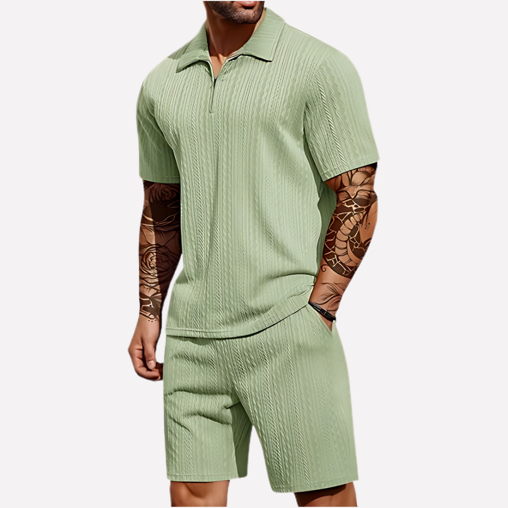 Nokmo | Men's Quarter-Zip Polo & Shorts Casual Set