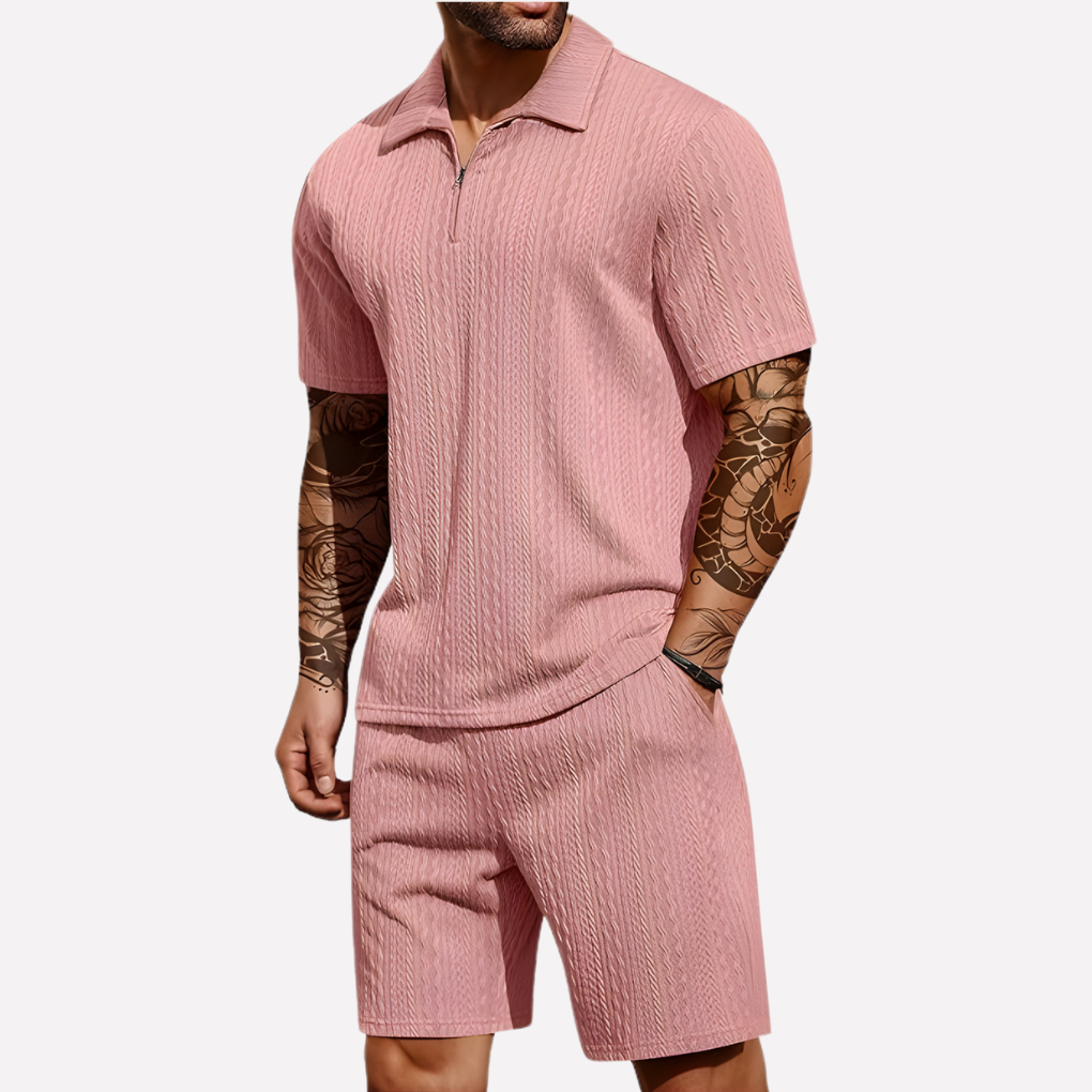 Nokmo | Men's Quarter-Zip Polo & Shorts Casual Set