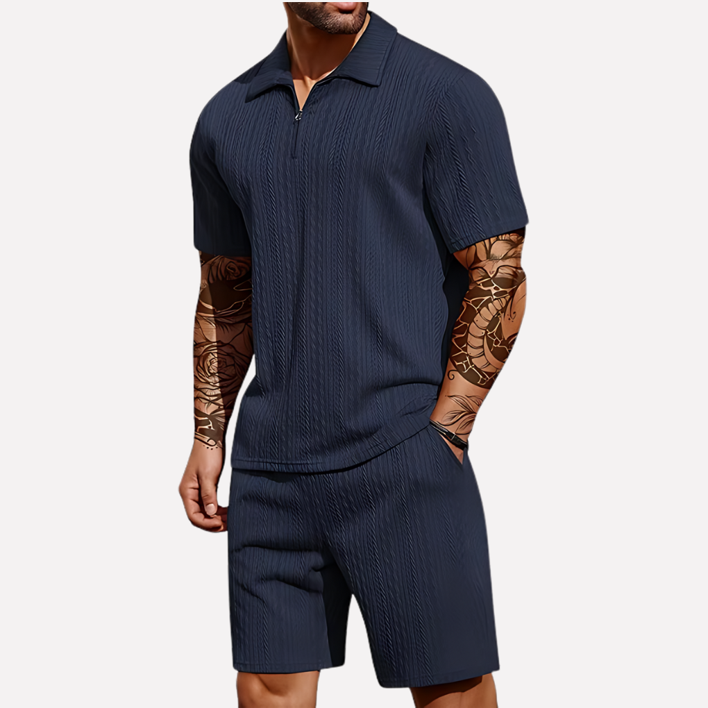 Nokmo | Men's Quarter-Zip Polo & Shorts Casual Set