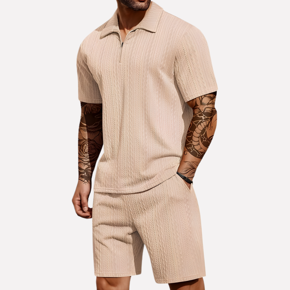 Nokmo | Men's Quarter-Zip Polo & Shorts Casual Set
