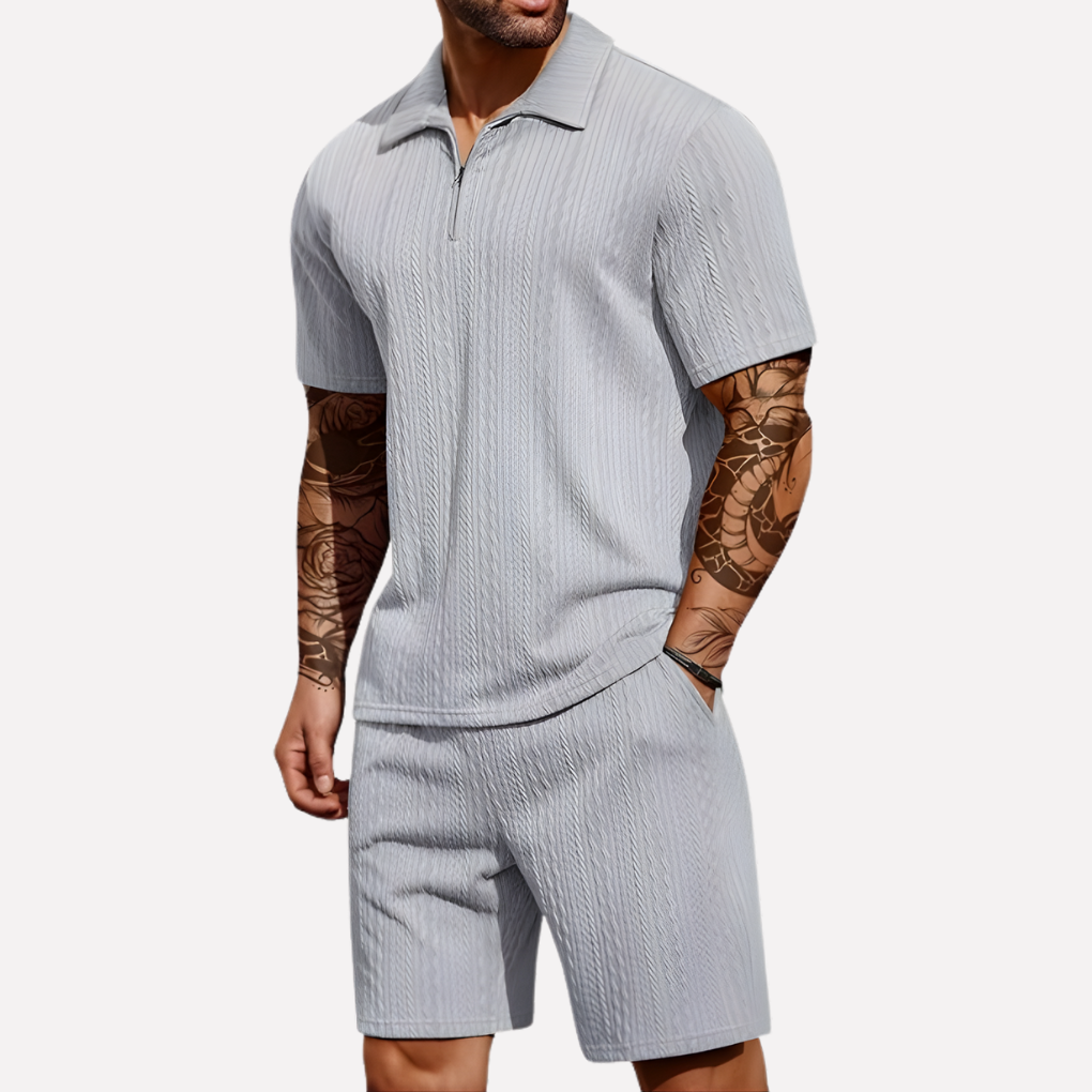 Nokmo | Men's Quarter-Zip Polo & Shorts Casual Set
