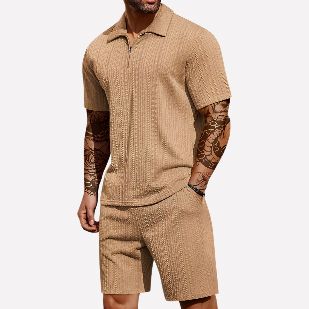Nokmo | Men's Quarter-Zip Polo & Shorts Casual Set