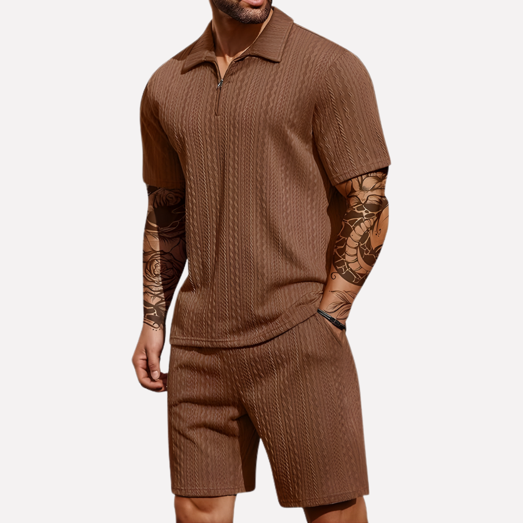 Nokmo | Men's Quarter-Zip Polo & Shorts Casual Set