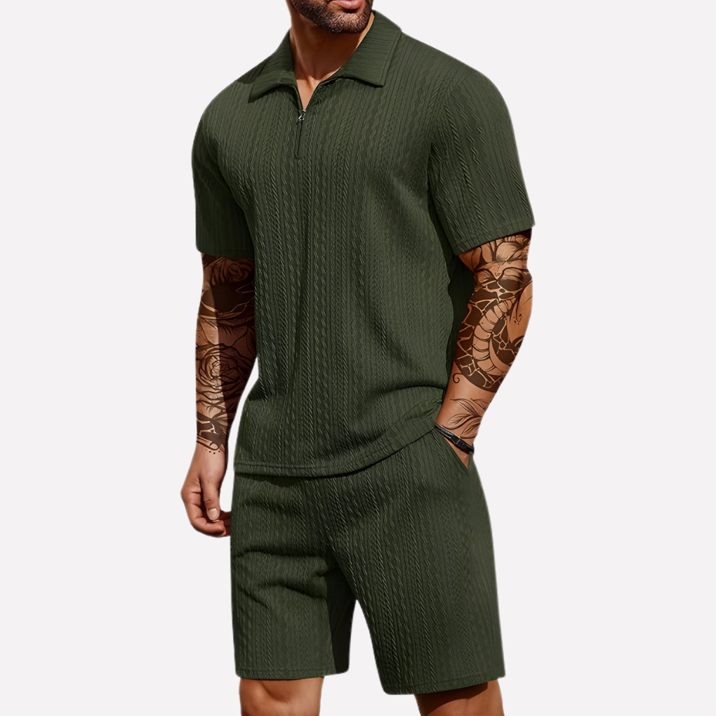 Nokmo | Men's Quarter-Zip Polo & Shorts Casual Set