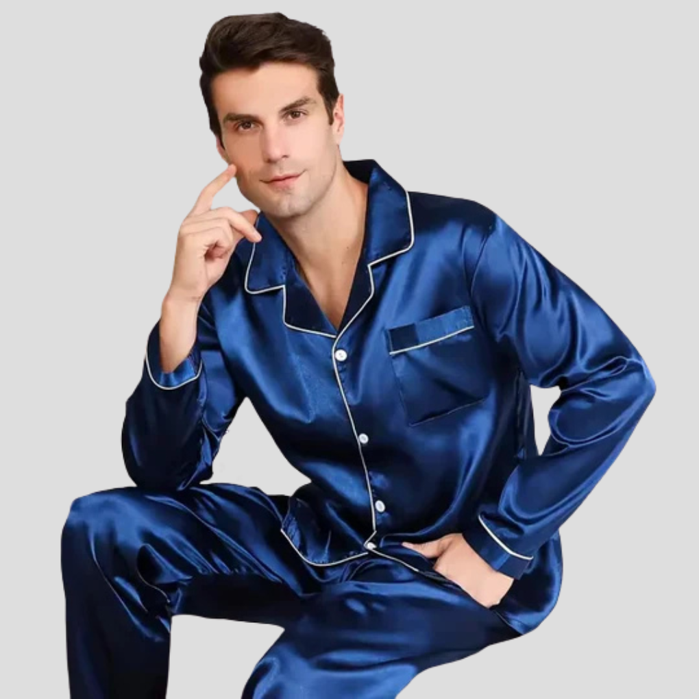 Nokmo | Men's Satin Pajama Set with Piping