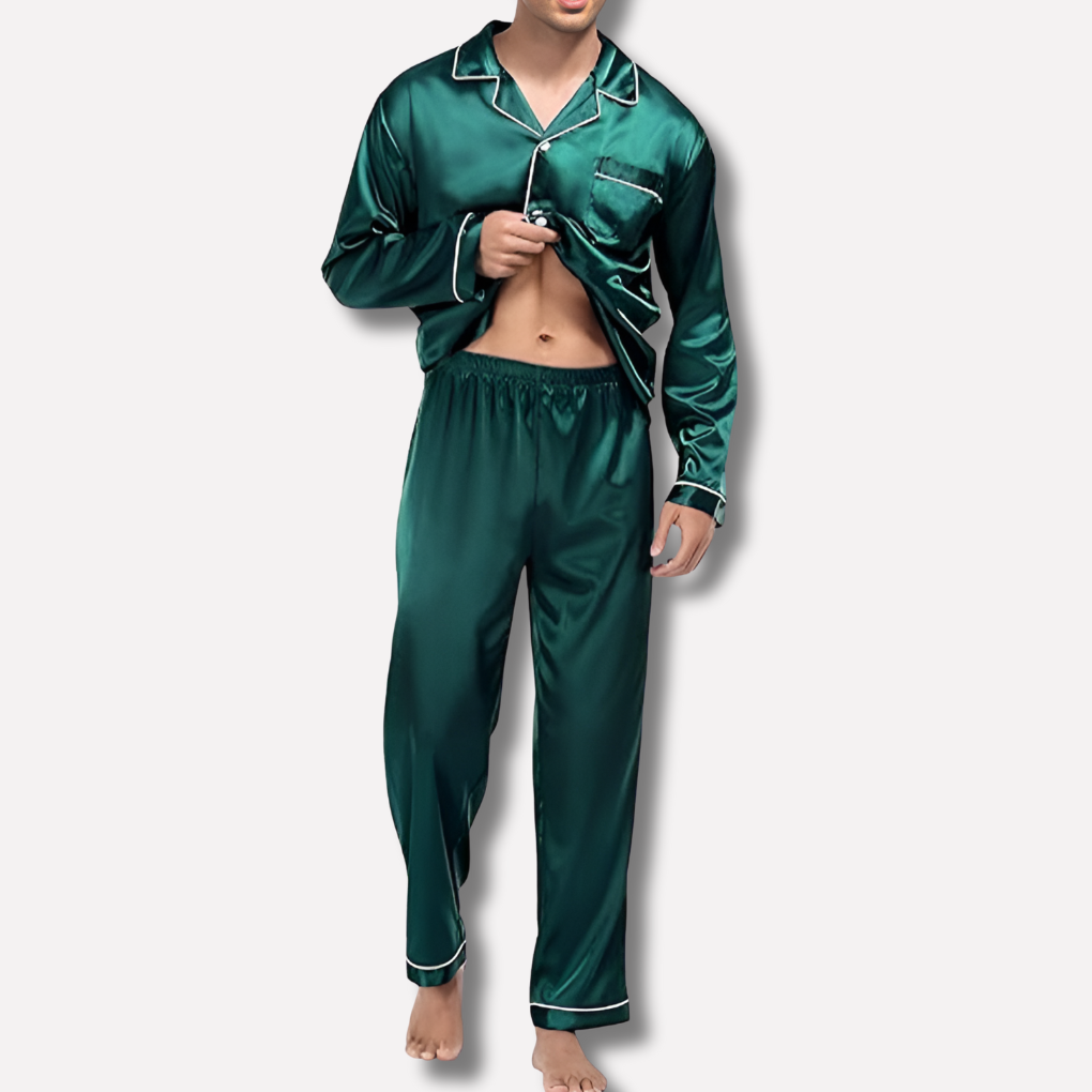 Nokmo | Men's Satin Pajama Set with Piping
