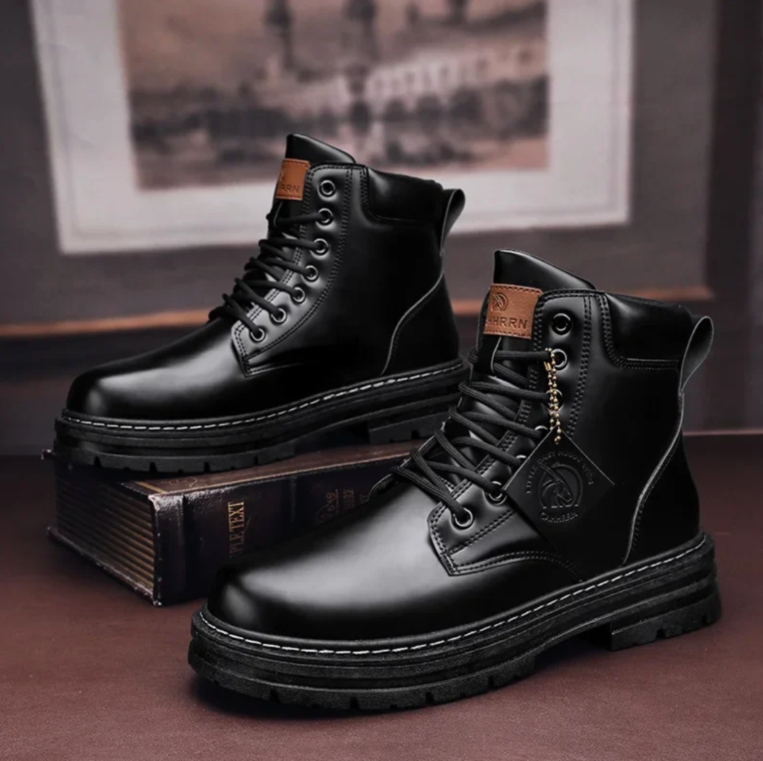 Nokmo | Men's Shoes with Laces | Comfortable Leather Shoes with Supportive Soles | Black