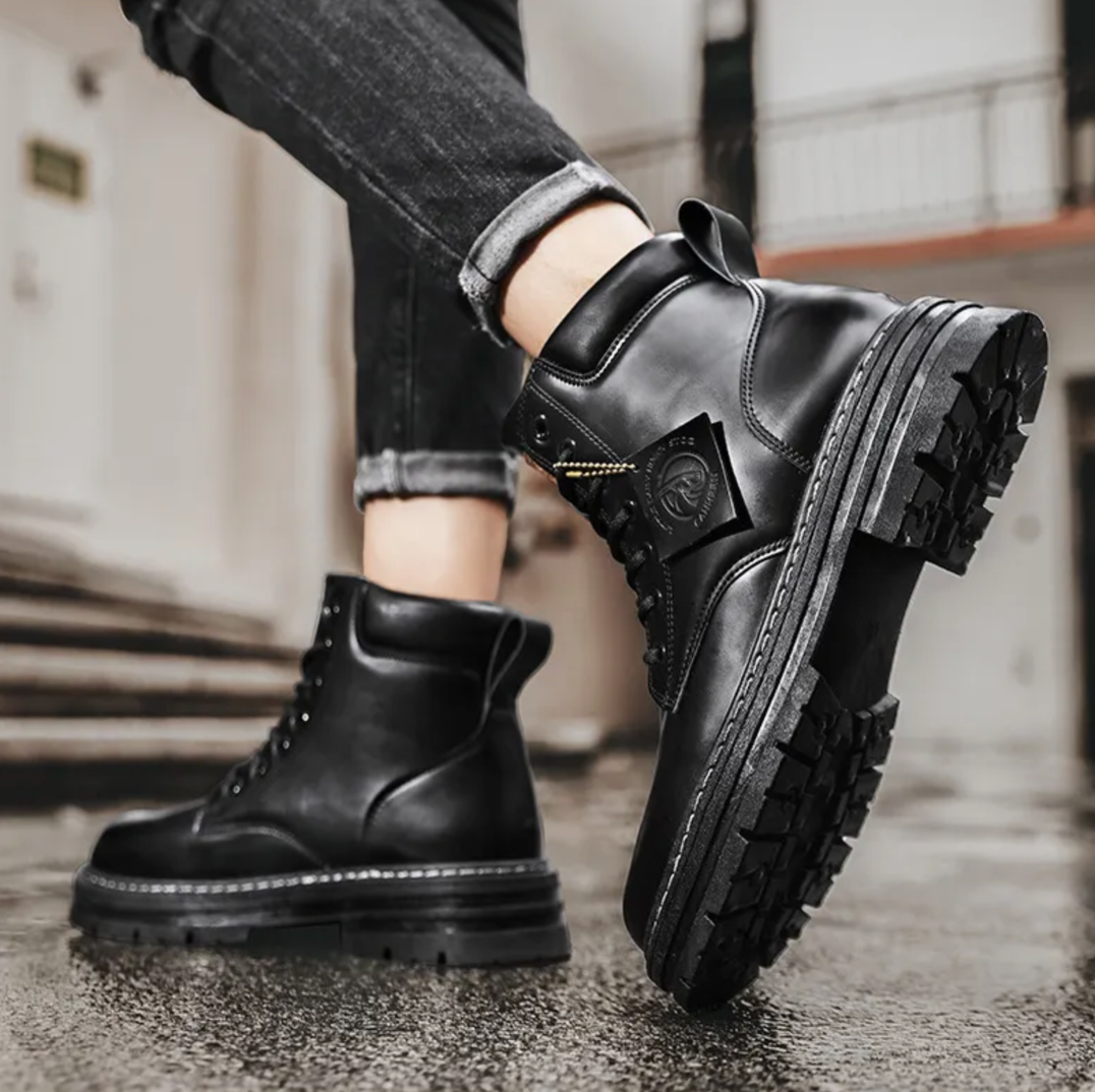 Nokmo | Men's Shoes with Laces | Comfortable Leather Shoes with Supportive Soles | Black