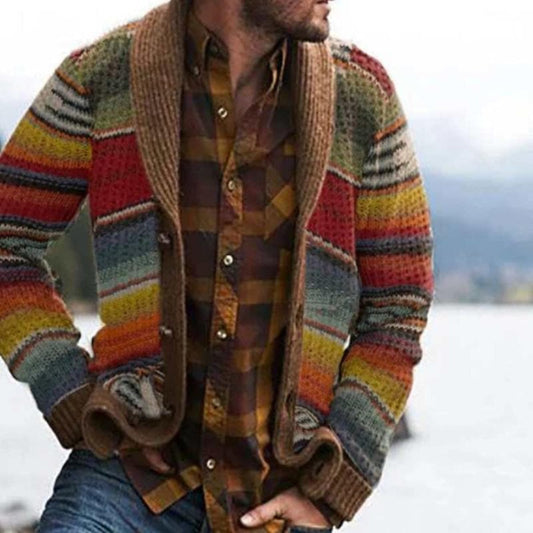 Nokmo | Men's Striped Knit Cardigan with Shawl Collar