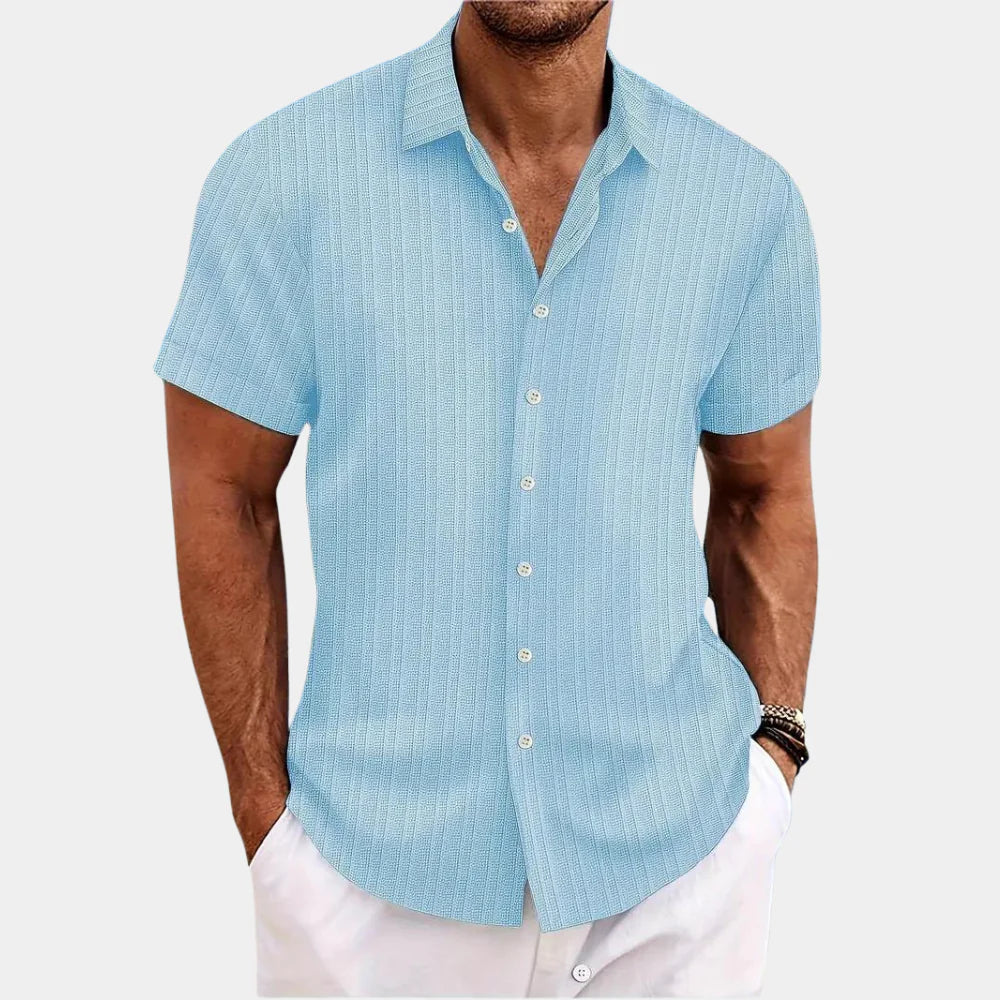 Nokmo | Men's Striped Short Sleeve Button-Up Shirt