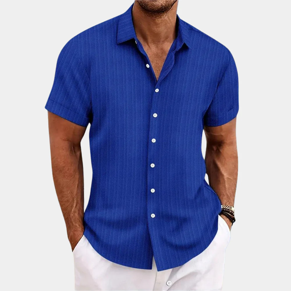 Nokmo | Men's Striped Short Sleeve Button-Up Shirt